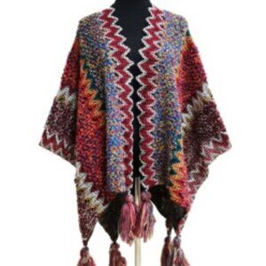 Thicket Zig-Zag Shawl Poncho in Rainbow Veins